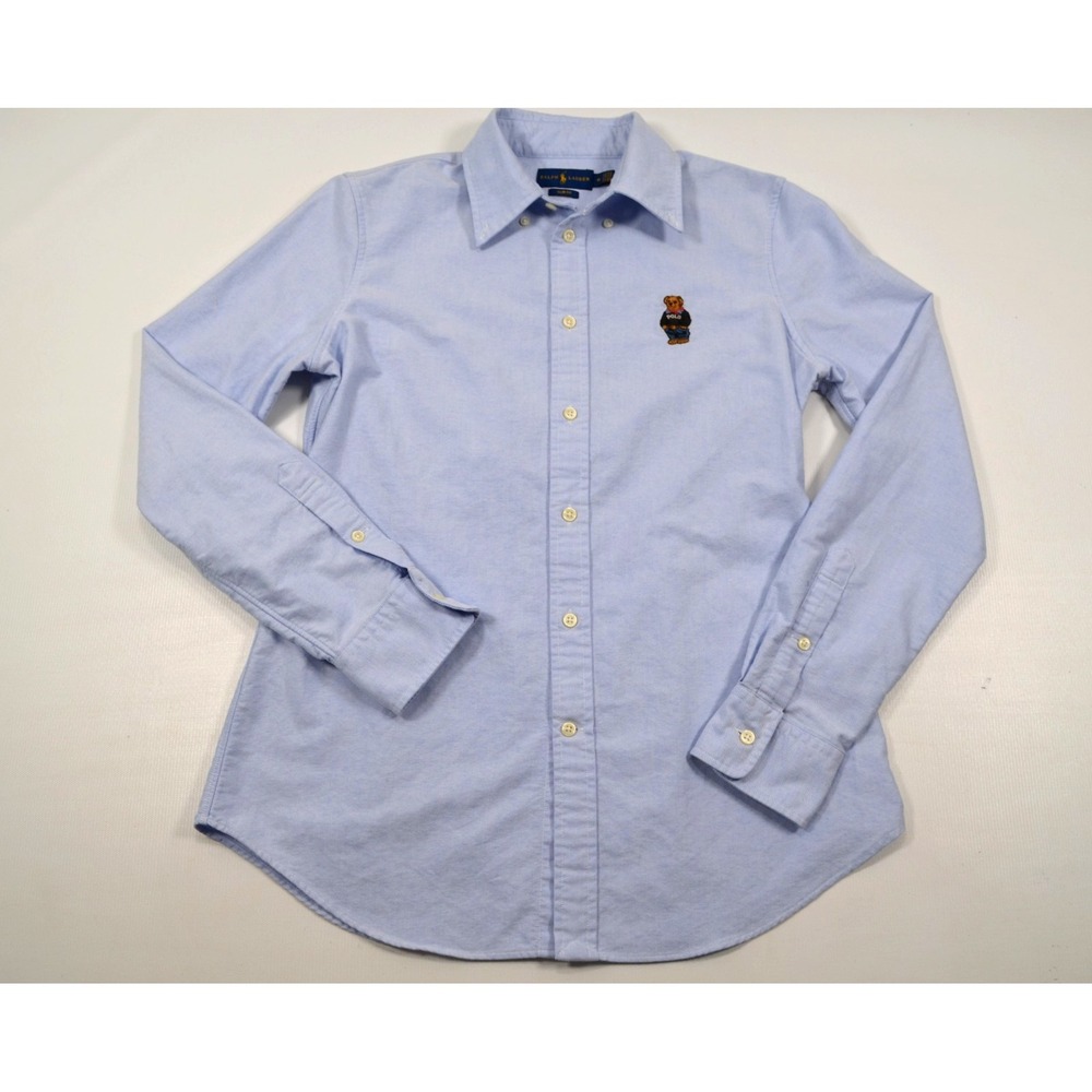 Ralph Lauren Polo Bear Oxford Shirt Mens Slim Fit Medium  Long Sleeve Blue